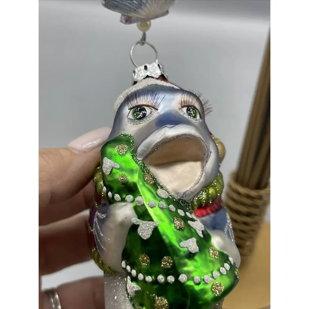 December Diamonds fish Glass Ornament Tuna Long Eyelashes Christmas Tree Glitter